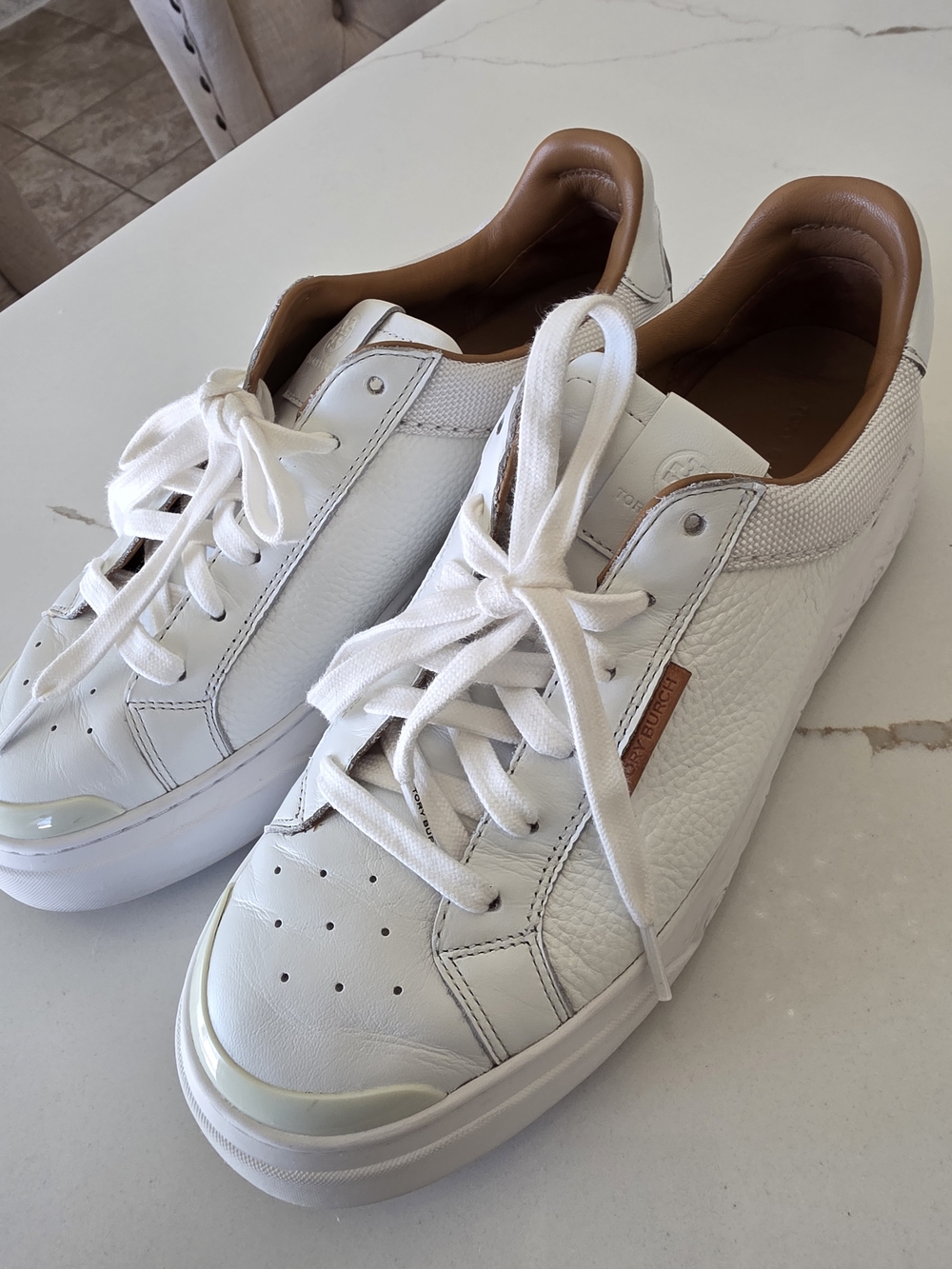 Tory Burch Women's Ladybug Low-Top Sneaker, Size 9M, White Leather.